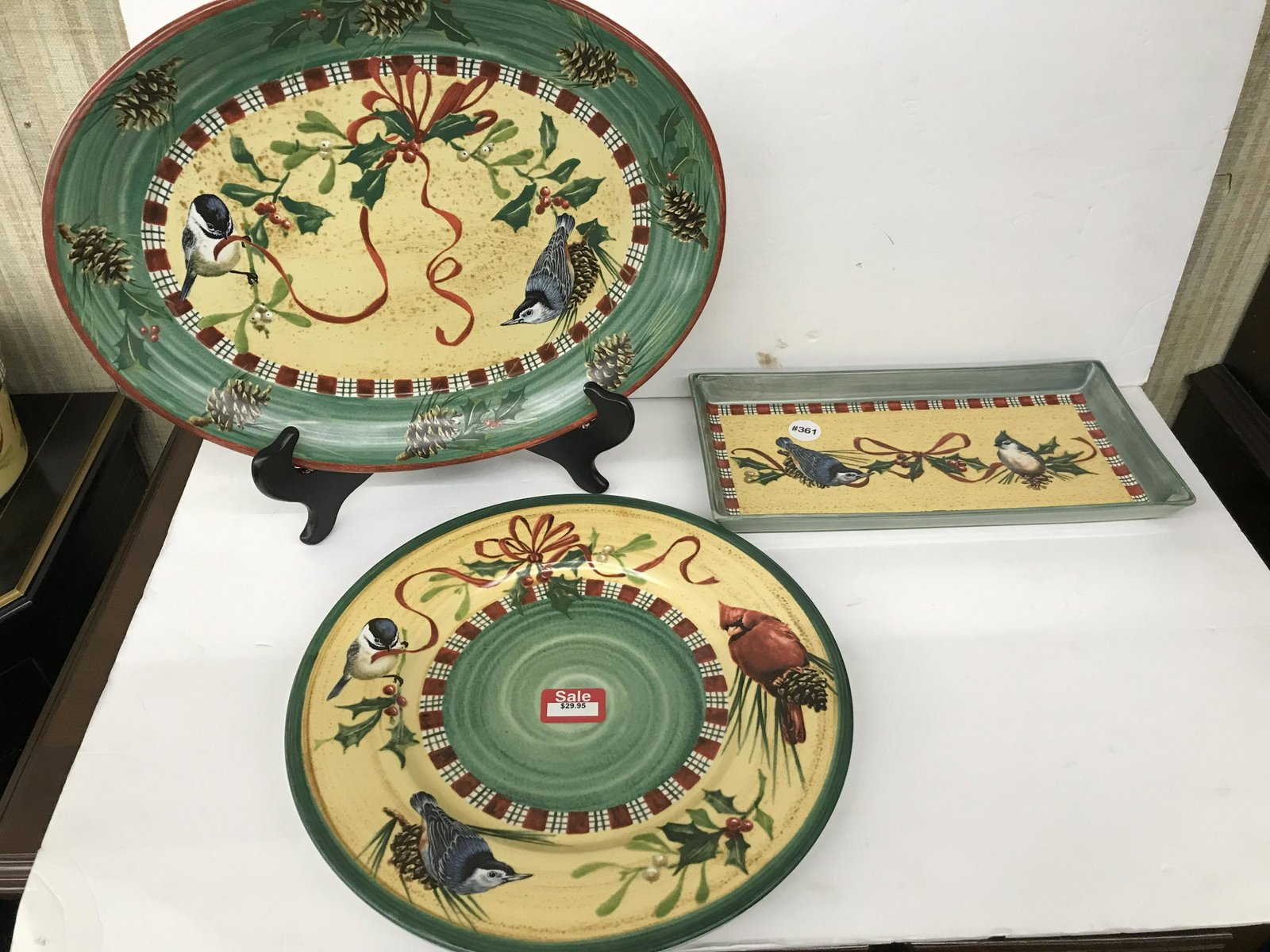 3 Pcs Lenox Winter Greetings: Artist signature on back. Largest platter 16" W.