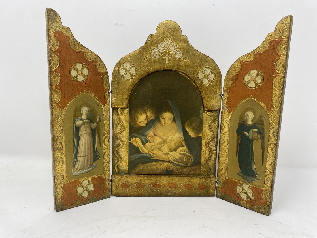 Antique Italian Icon Maratta Adoration: 8"x8", marked on back, hand painted