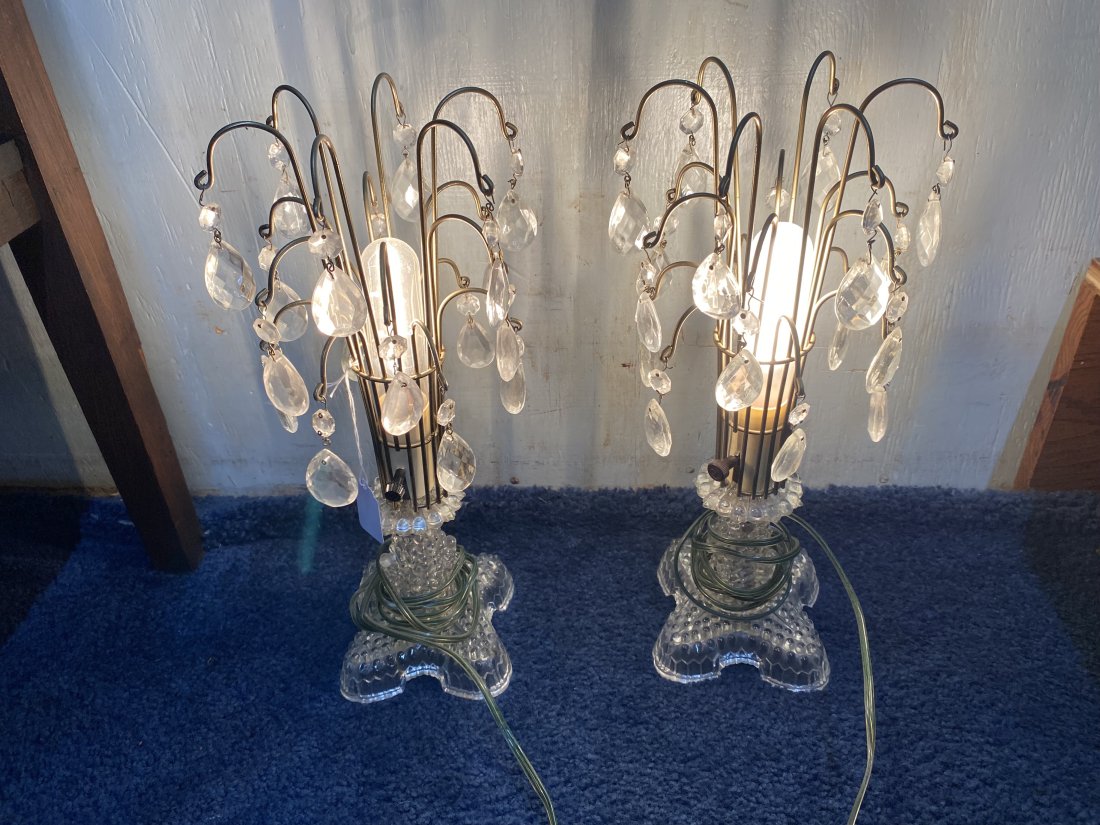 Pair of Art Deco Lamps with Prisms: 15"x6"x6", has all matching prisms