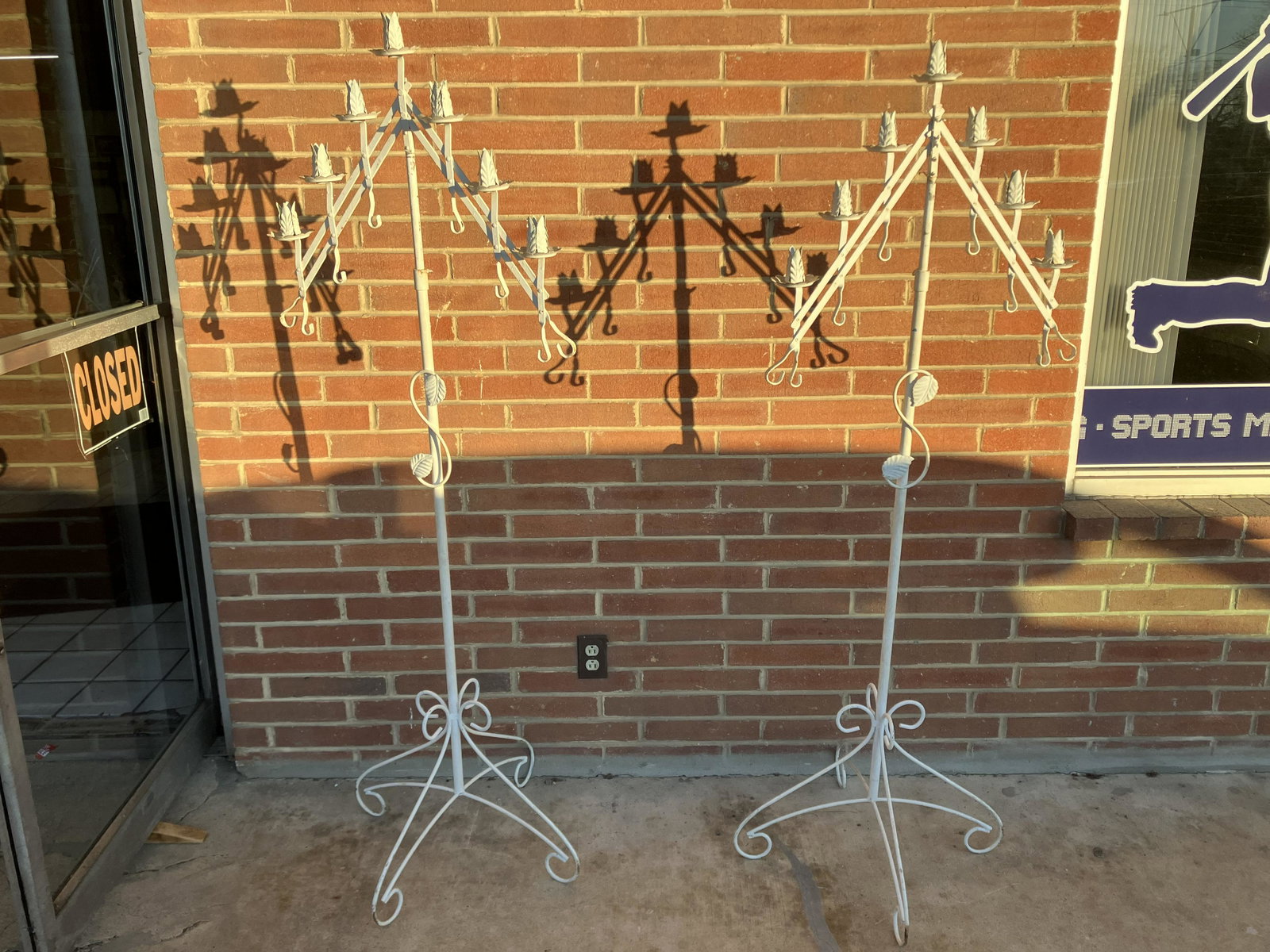 Pair Wrought Iron French Floor Candlelabras: adjustable from height and width.