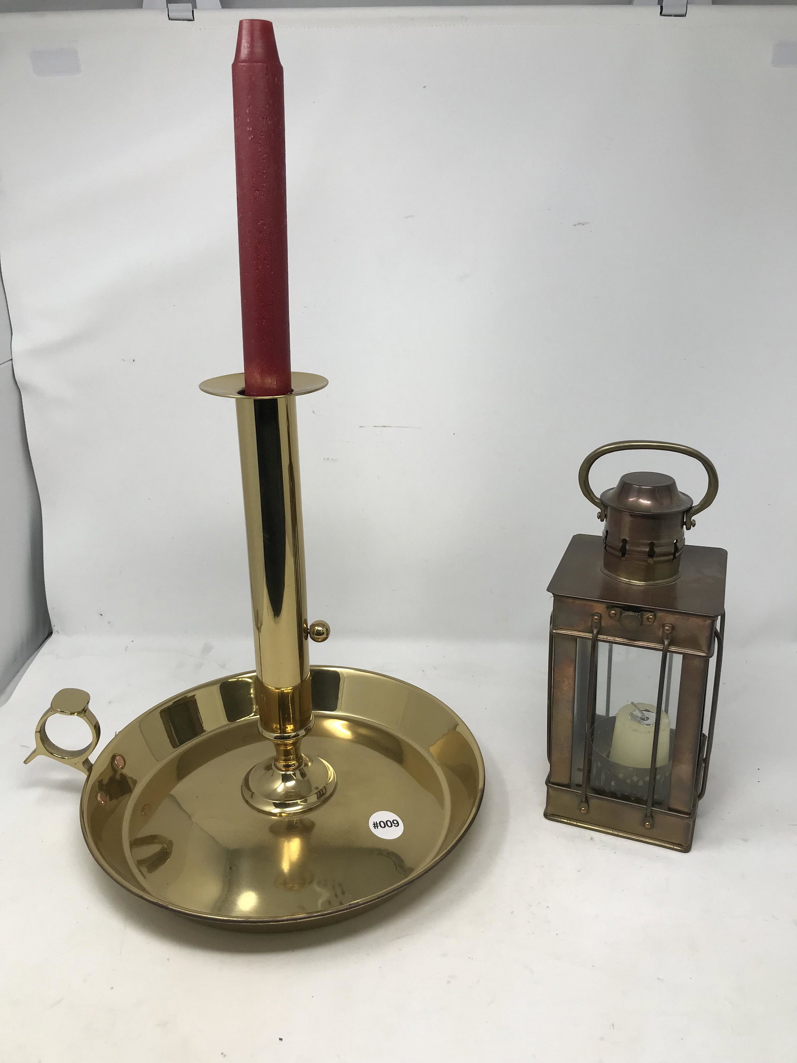 Chamber Stick and Lantern: 14"H.