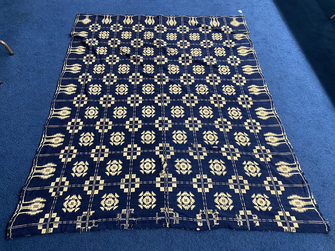 Signed Antique Family Coverlet.: Measures 81" x 70". Signed on corner.
