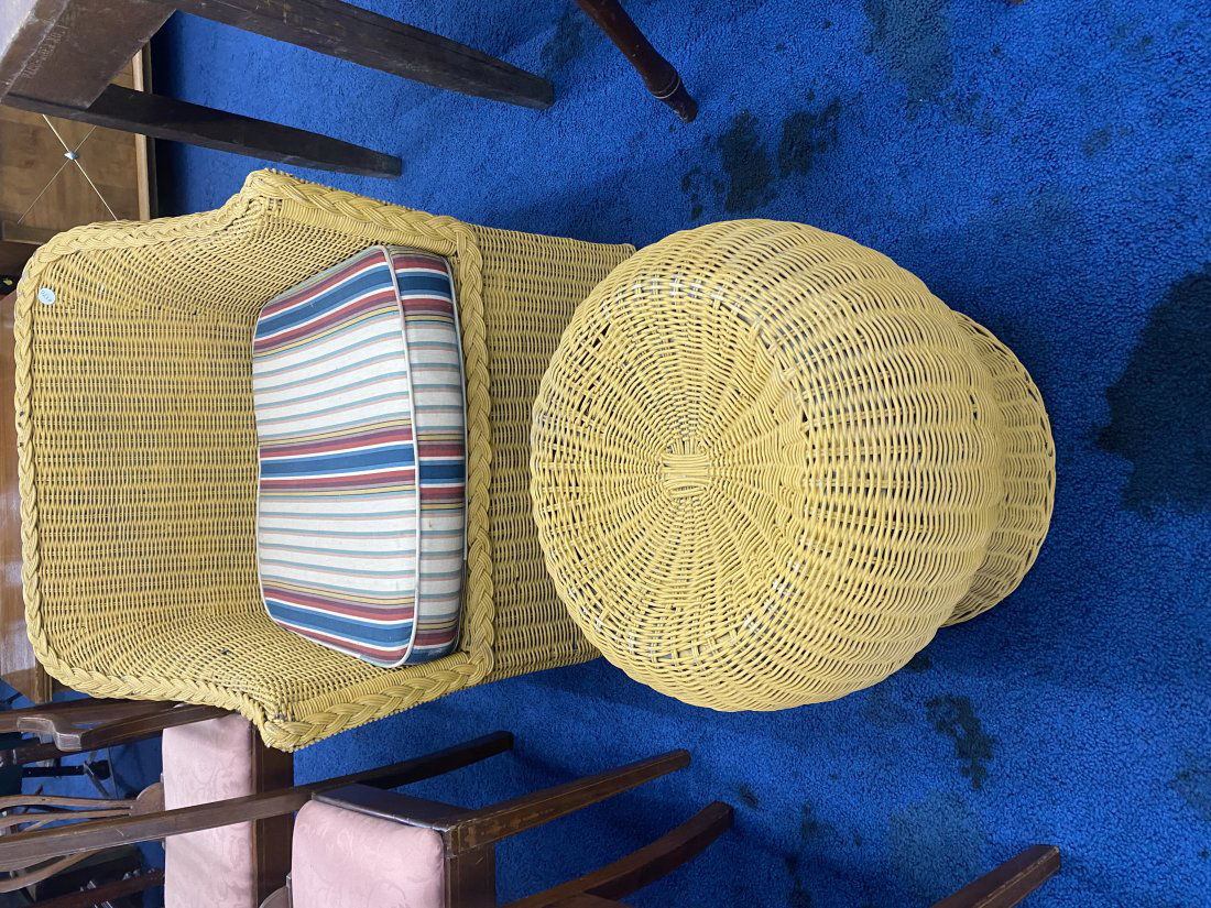 Mid Century Wicker Chair and Stool (1 of 8)