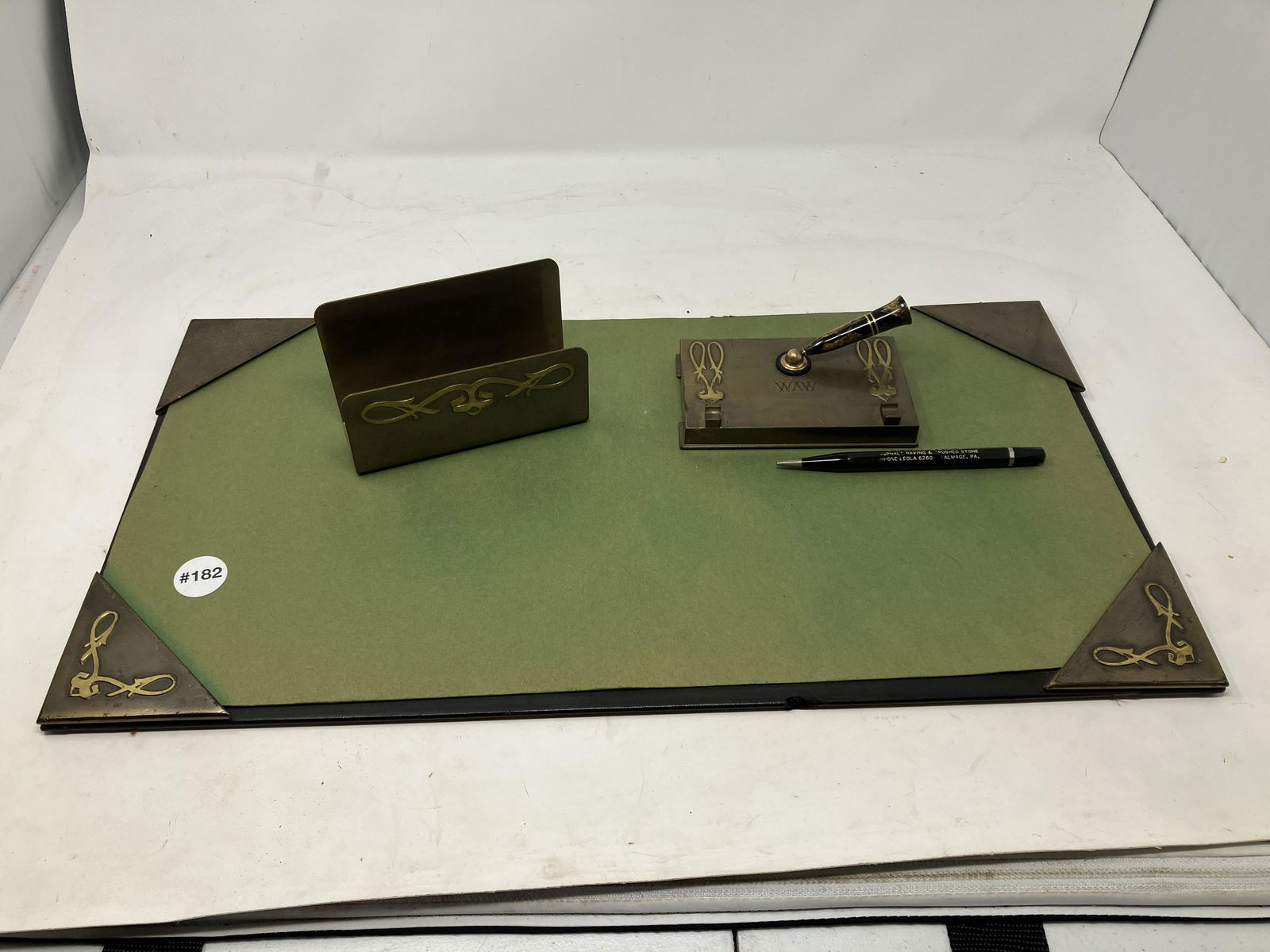 Three Piece Silver Crest Desk Set (1 of 5)