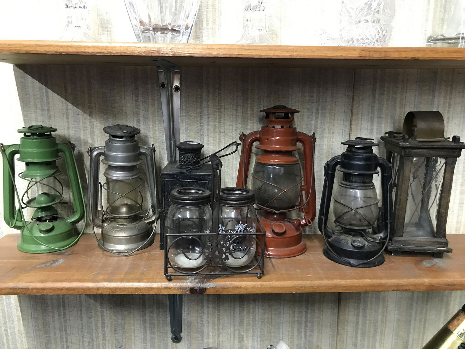 Lanterns: Seven pieces total. Largest measures 17" x 7" to top of handle.