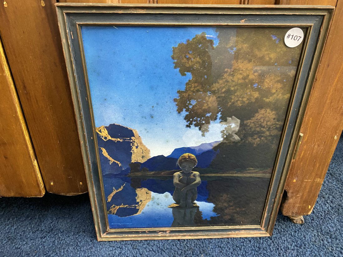 Original Maxfield Parrish "Evening": In original frame 14" x 17", marked Reinthal and Newman NY.