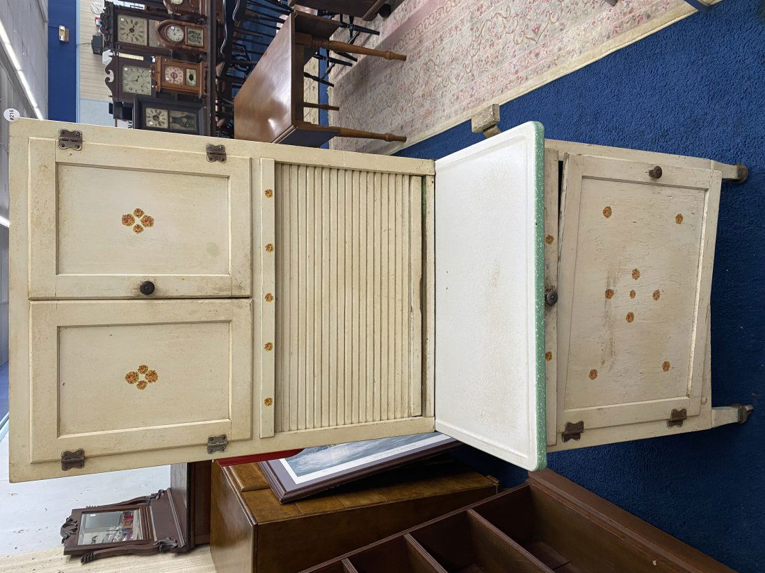 Art Deco Half Size Hoosier Style Kitchen Cabinet: 68"x30"x27", 2 pieces