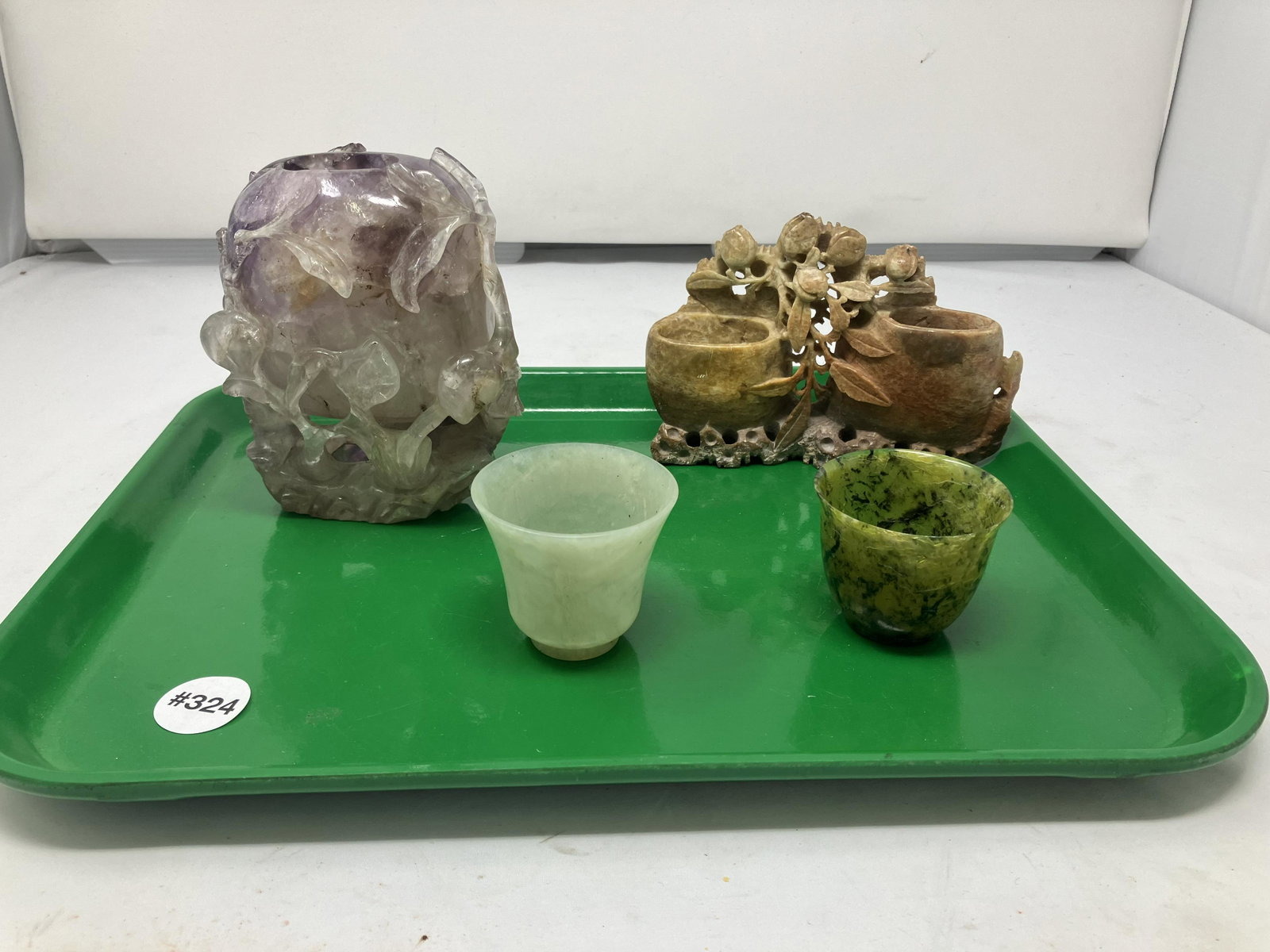 Jadeite Type and Soapstone Pcs: largest 5"H.