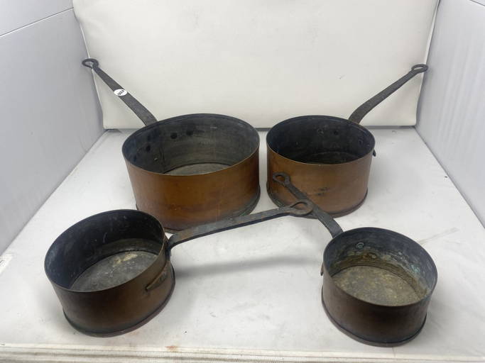 Set Of 4 Antique Copper Pots