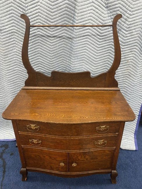 Antique Oak Washstand With Towel Bar (1 of 7)