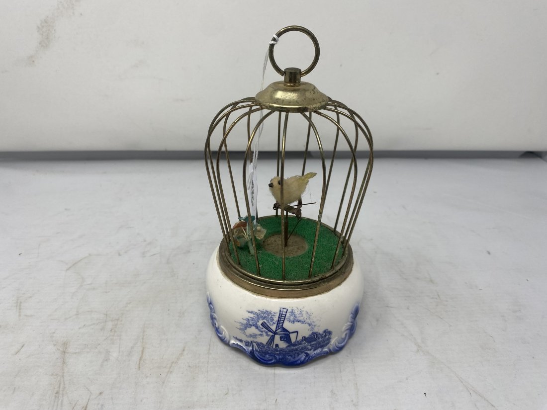 Vintage Musical Bird Cage: 7"x4", Delft style