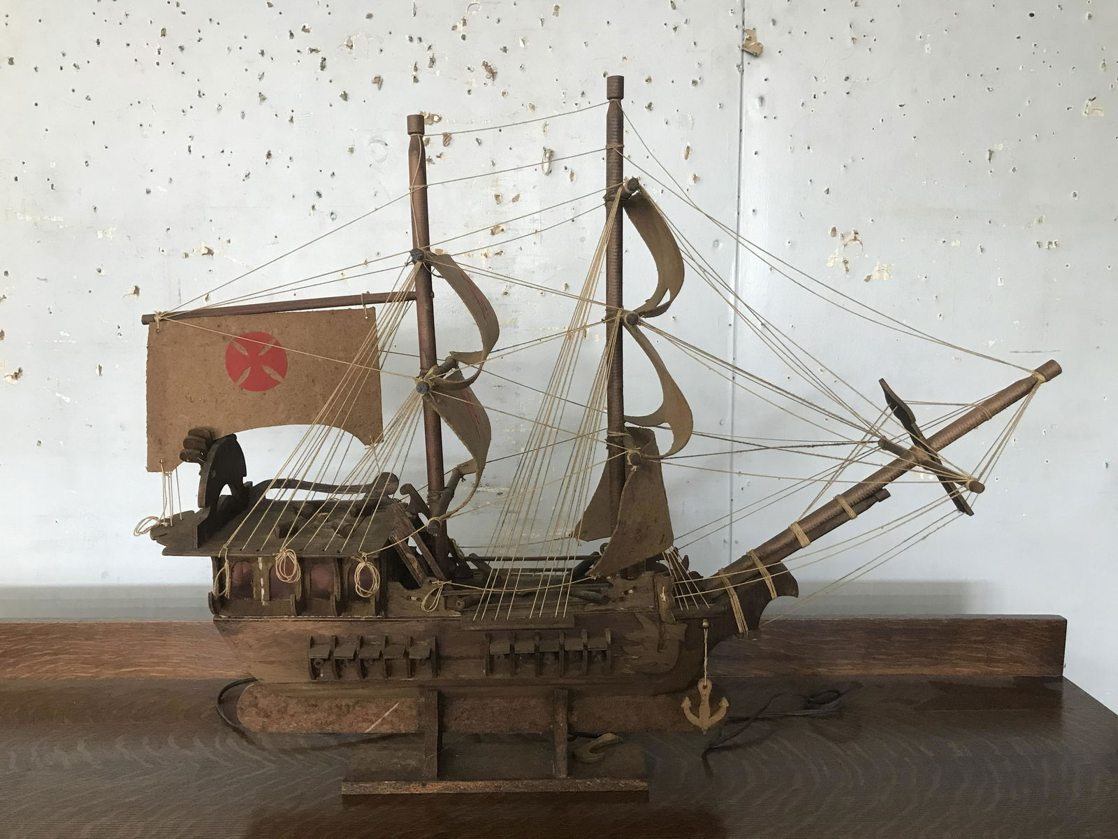 Wooden Ship Model: Measures 26" x 35".