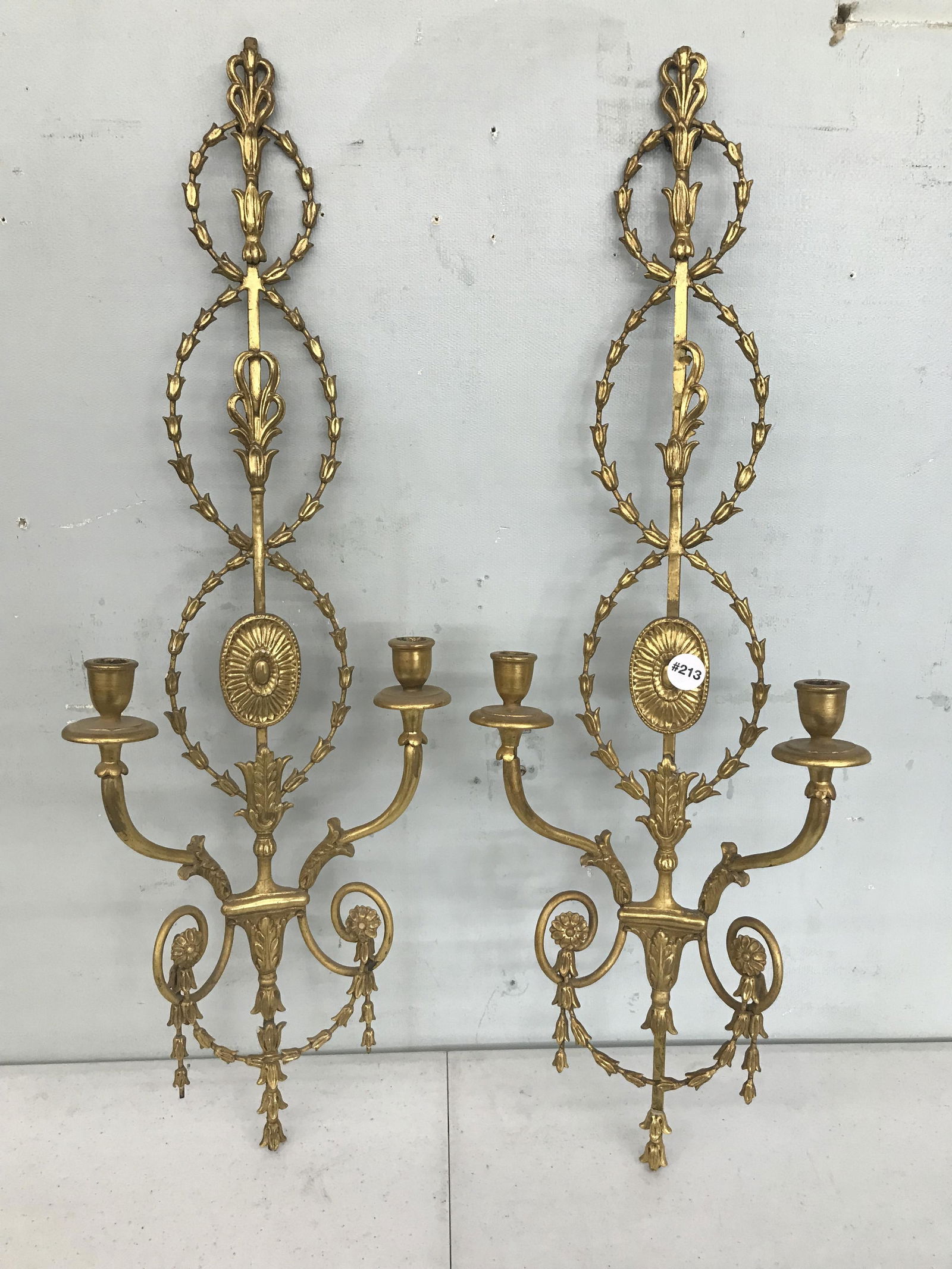 Pair of Neo Classical Gilt Wall Sconces (1 of 4)