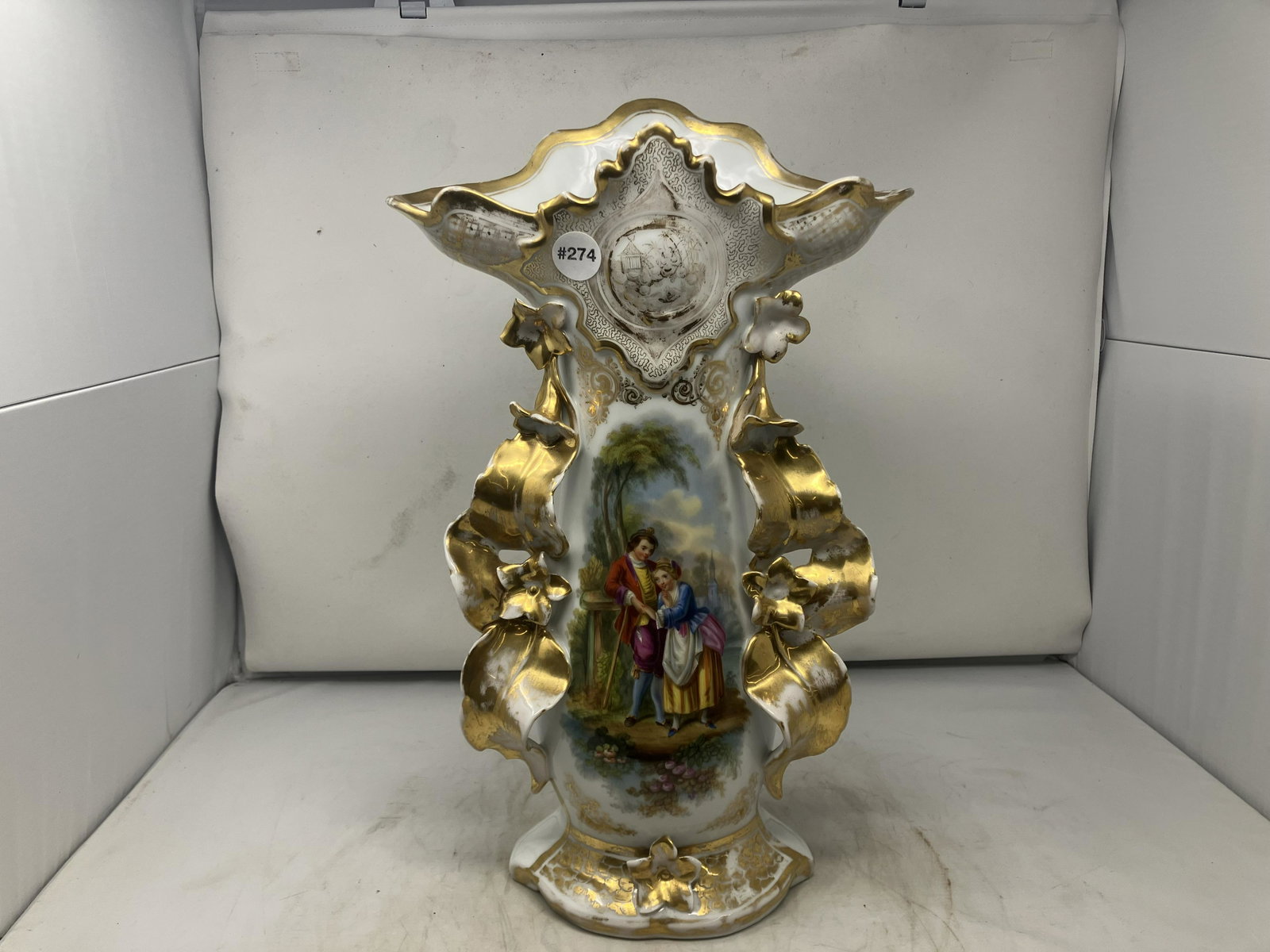 Large Old Paris Pictorial Vase: Hand painted, measures 18" H.