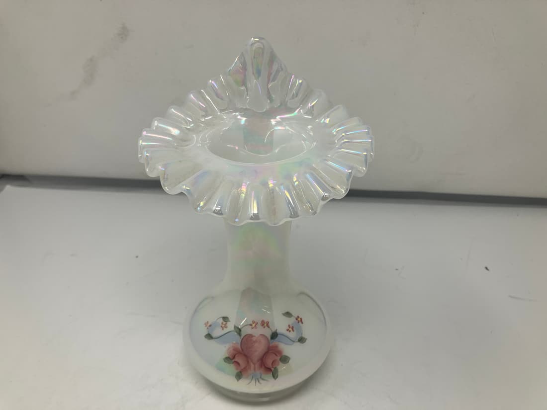 Fenton Jack in The Pulpit Vase: 9" H. Artist signed on bottom.