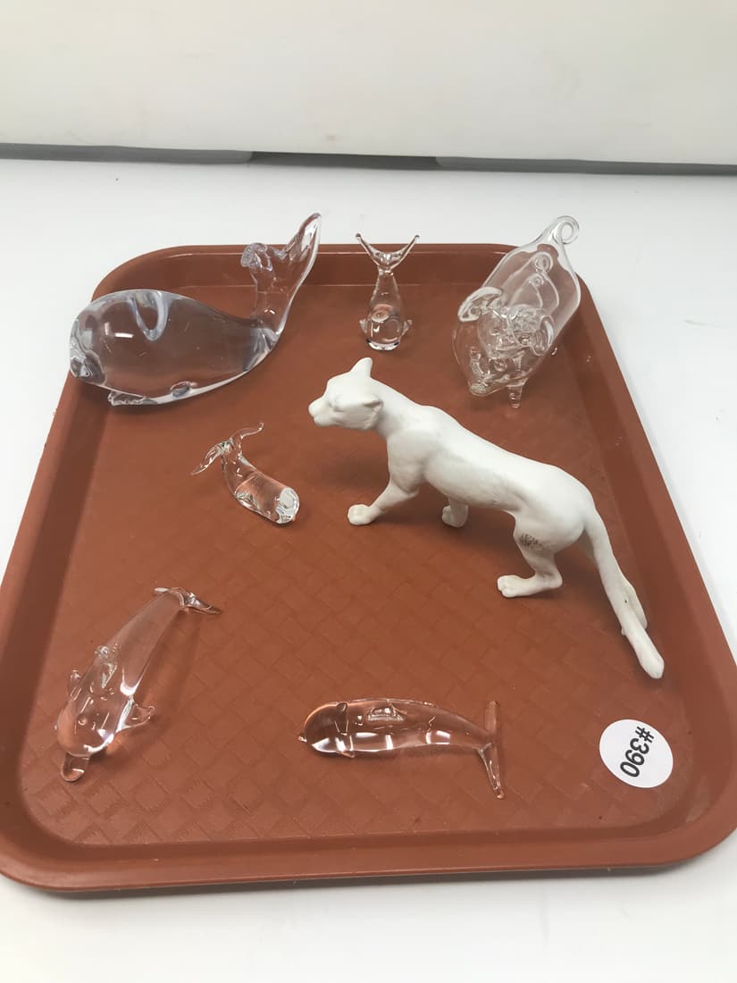 Animal Lot: Includes a 3" Goebel lion. Glass whales & dolphins and more