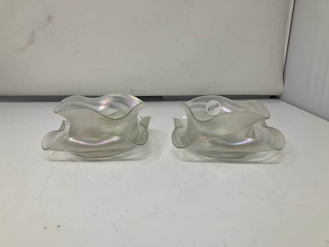 Pair of Steuben Iridescent Footed Bowls (1 of 3)