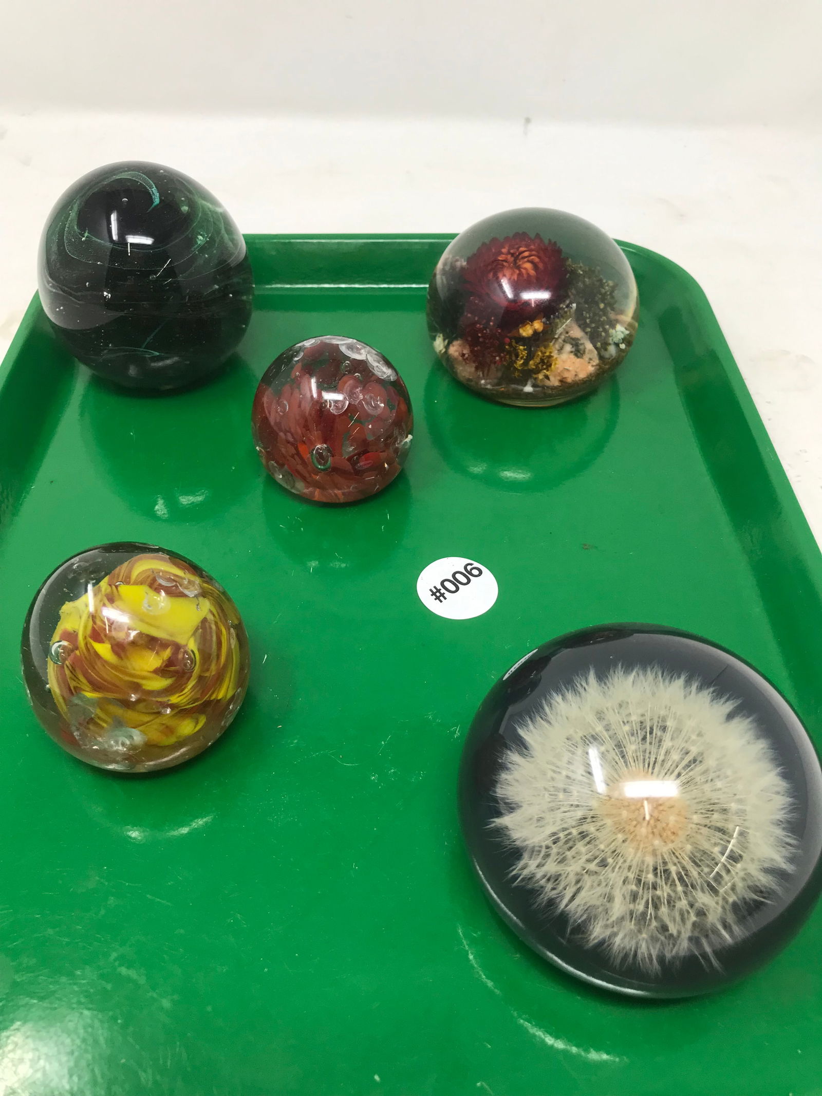 Grouping of Art Glass Paperweights: Two are marked Tarax Infinity another is marked Guaranteed Irish