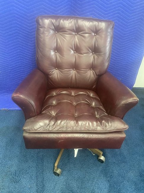 Handcock & Moore Leather Office Chair: 40" x 26" x 23". Has tag on bottom. In-house shipping is NOT available for this item.