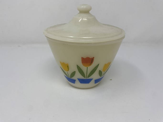 Vintage Tulip Fire King Grease Jar With Lid