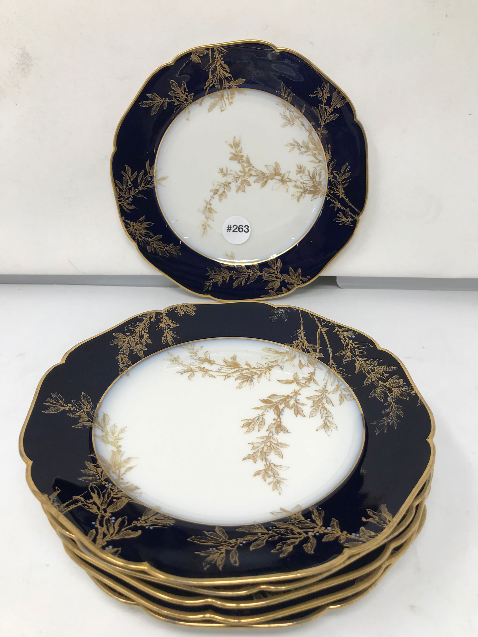 Set of Six Cobalt & Limoges Plates (1 of 3)