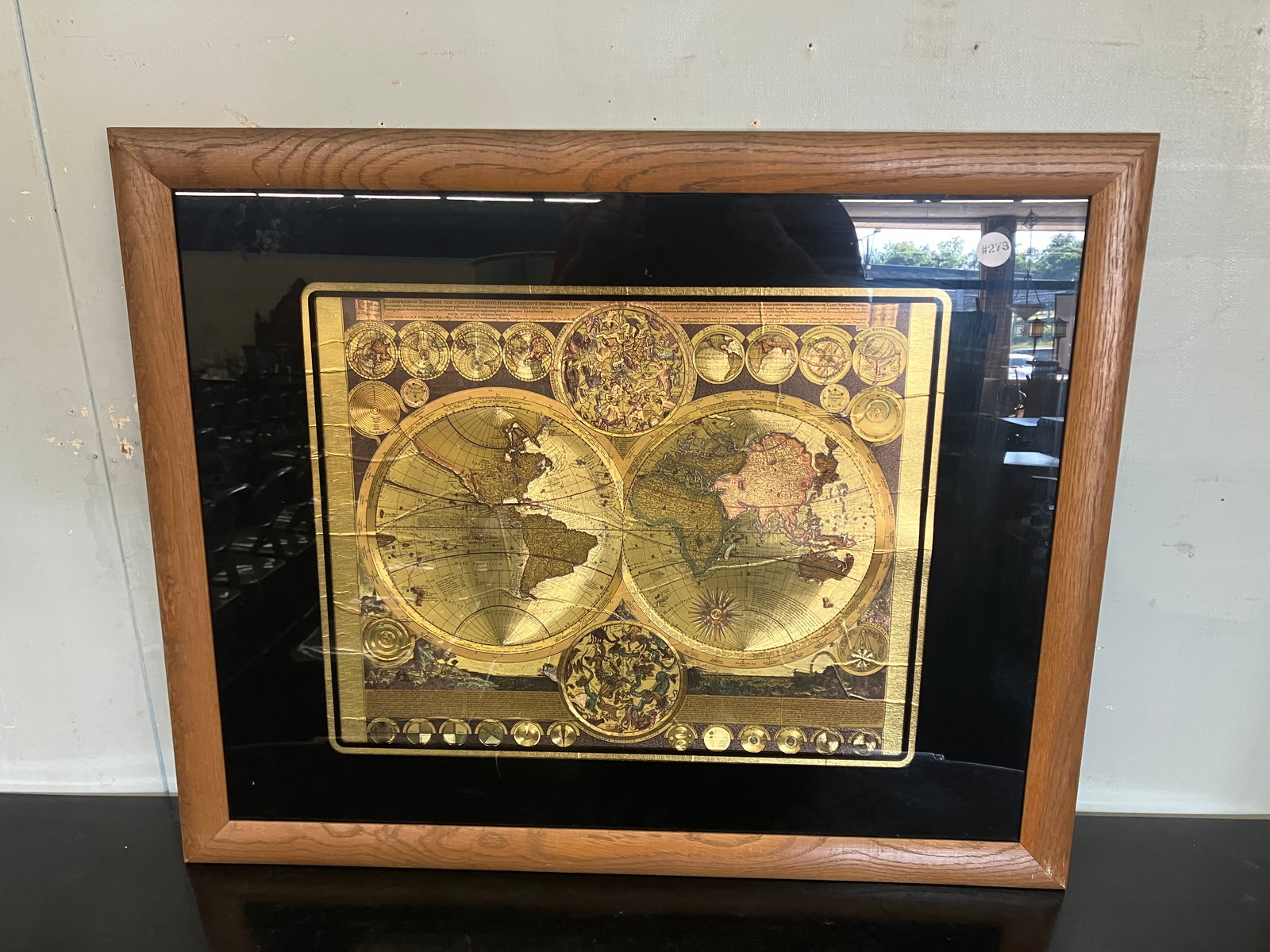 Gold Topographical World Map: frame. 31"x25".