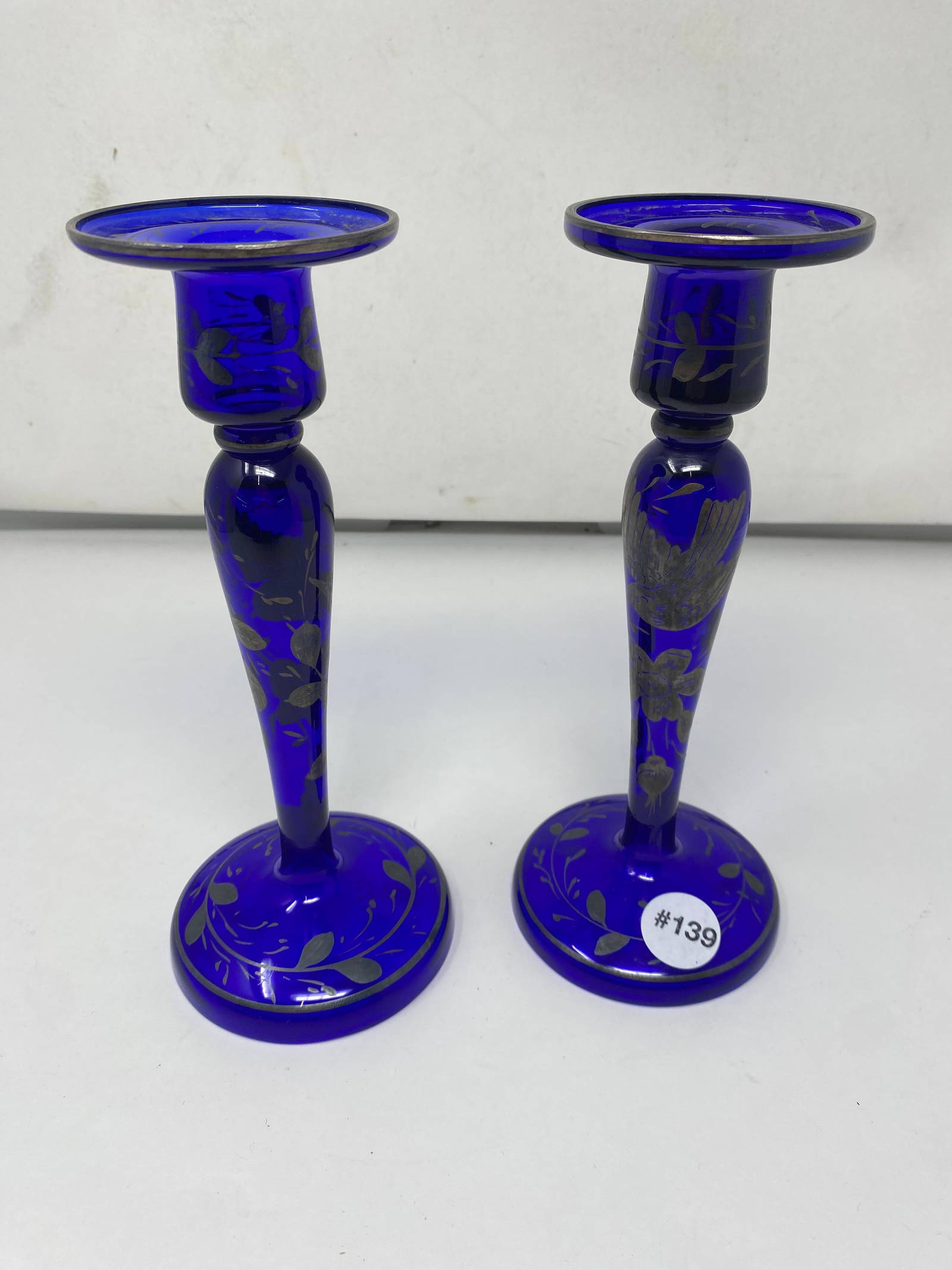 Cobalt Silver Overlay Candlesticks Auction