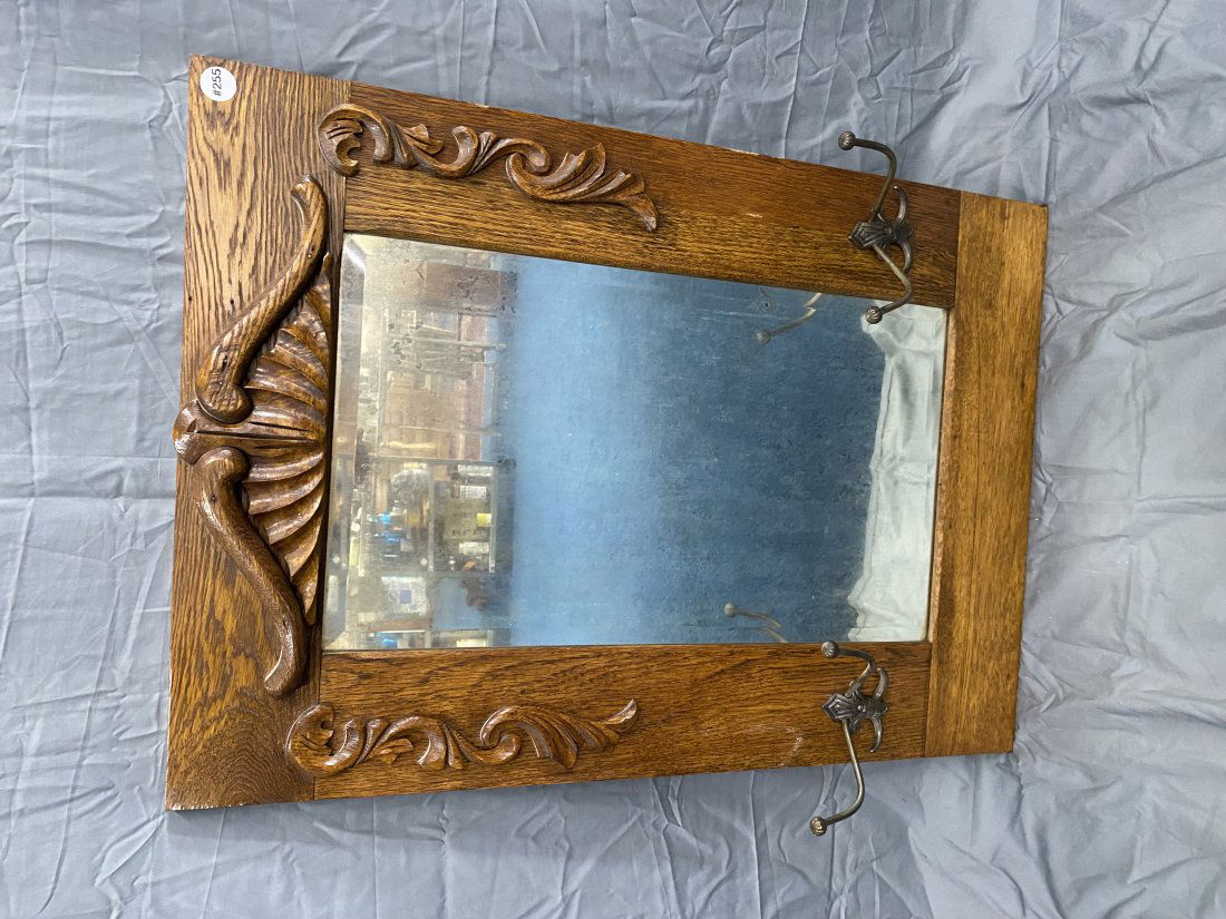 Antique Oak Mirror With Hooks Auction