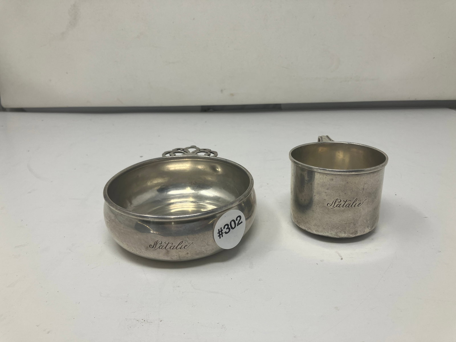 Two Pcs Sterling: 5.29 ozt. Porringer & Childs mug both engraved "Natalie"