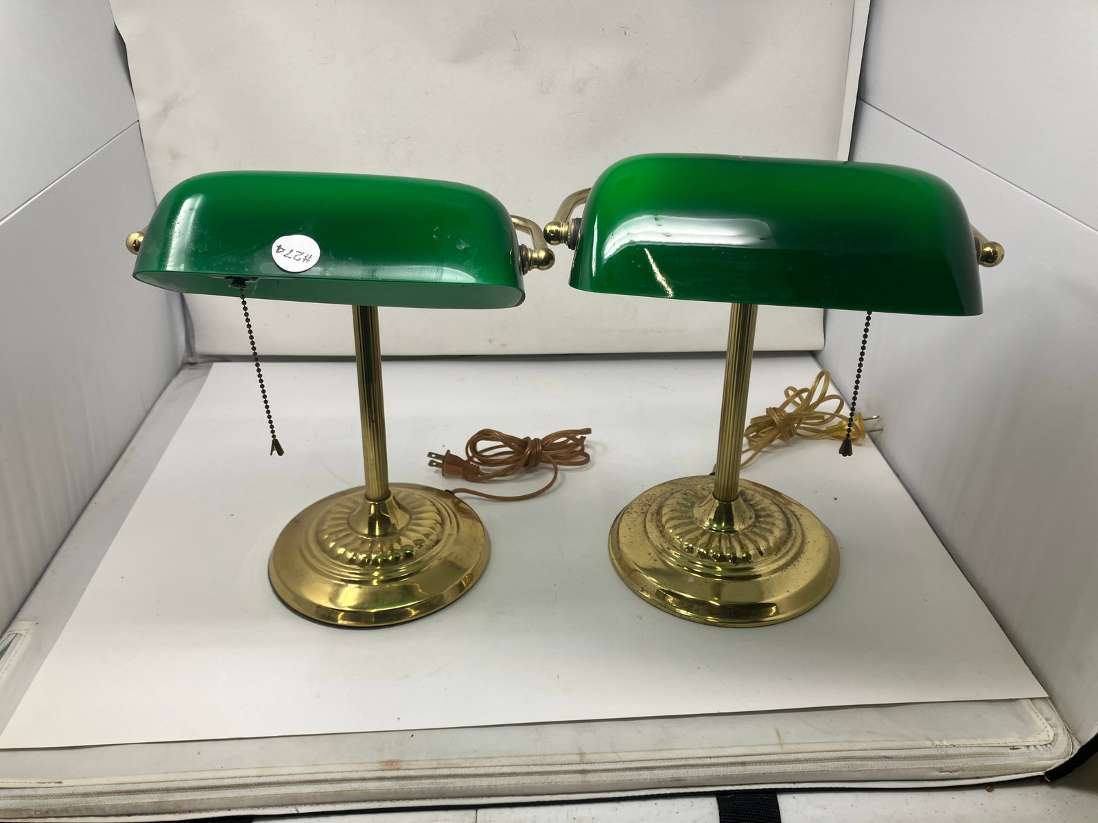 Two Emeralite Bankers Lamp's: 14" H.