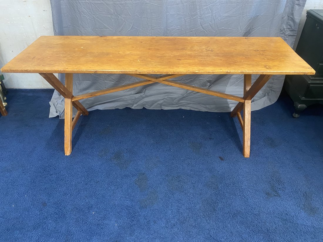 Early Wall Paper Table: 30"x 76"x 24". Softwood.