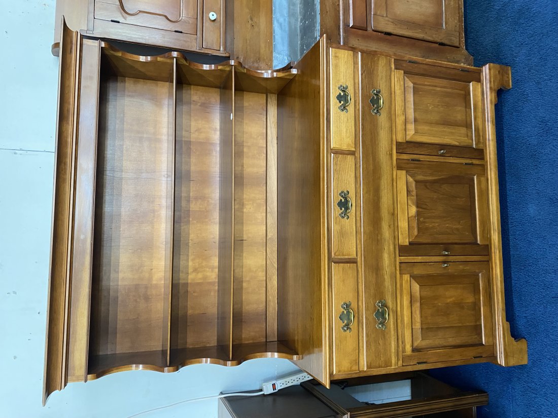 Henkel Harris Cherry Hutch: 72" x 50" x 21". Signed in drawer & on back. Two pieces