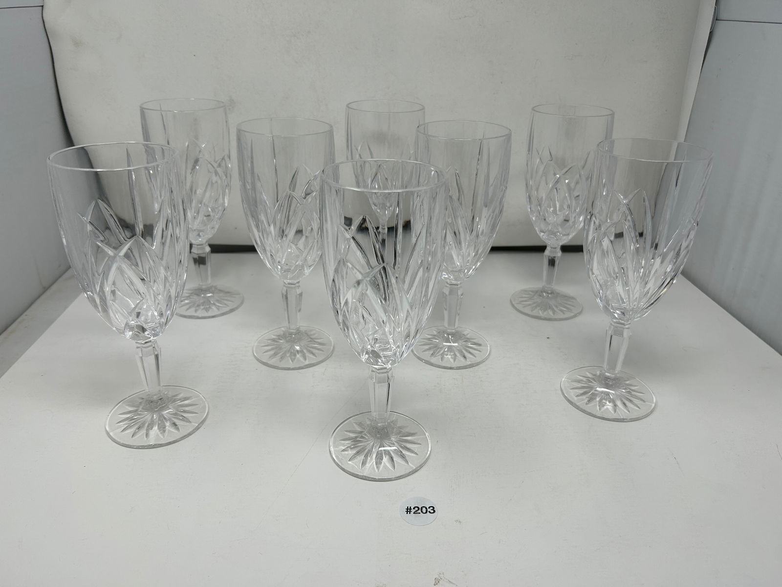 Eight Waterford Goblets: 8.5" H. Signed on base.