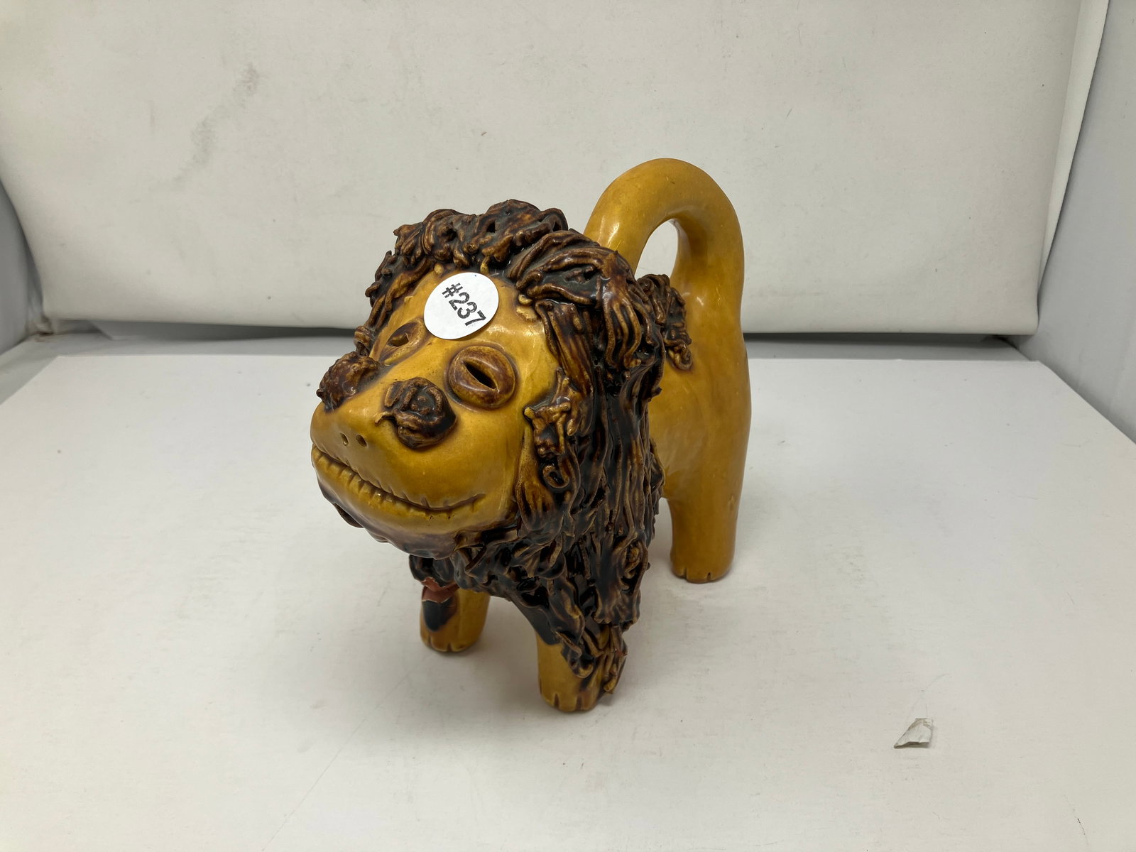 Breininger Redware Lion: Signed. 9" L