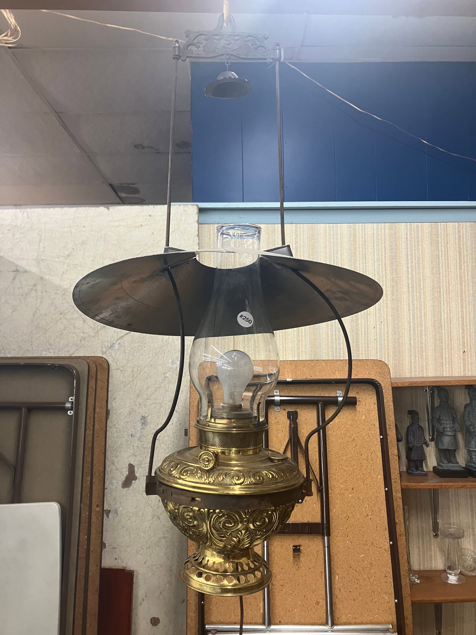Bradley & Hubbard Country Store Light: Signed on heat cap, complete. Fixture measures 35" H.