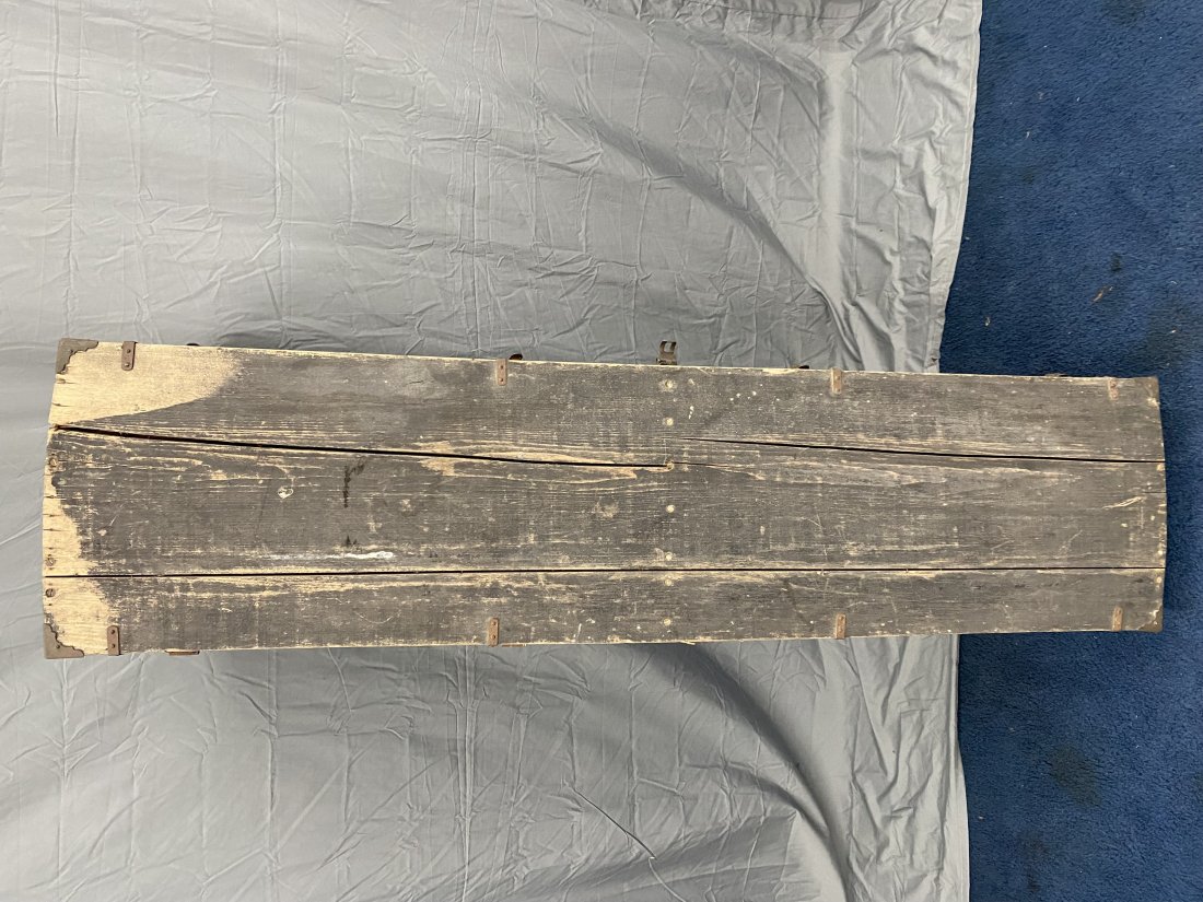 Antique Coffin: 63" x 16" x 20". Has original latches & hardware with old black paint, circa 1860's