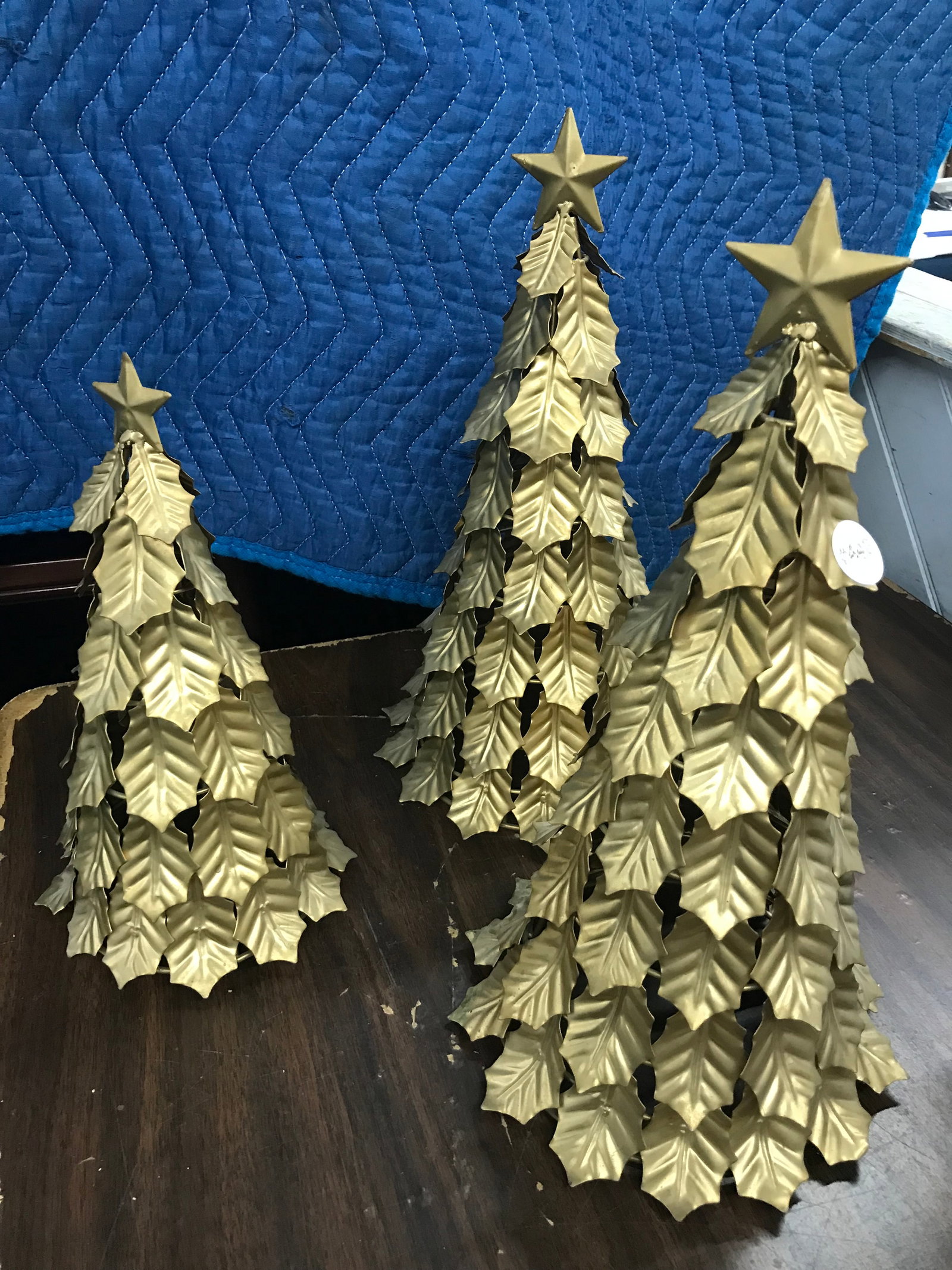 Three Tin Christmas Tress: Largest 16" H