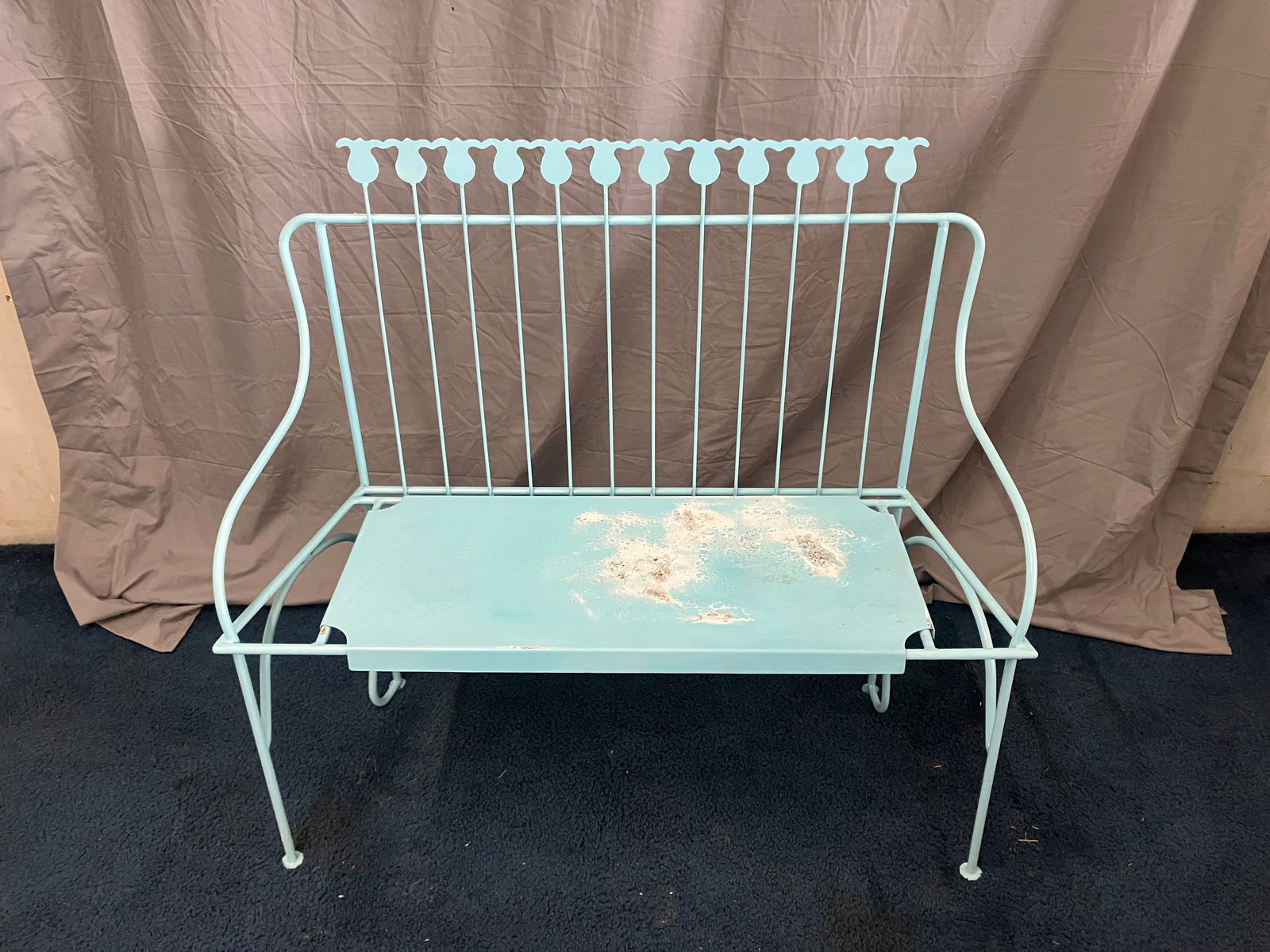 Wrought Iron Bench: lift lid, 40"x37".