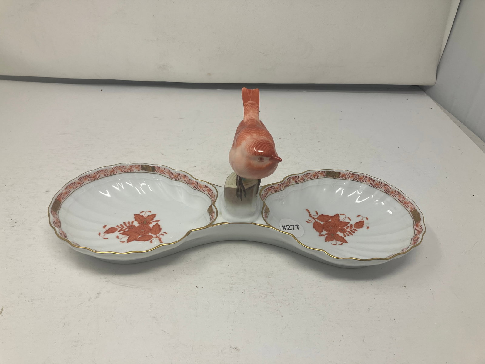Herend Bouquet Rust Double Relish Dish: marked on base, 13"W.