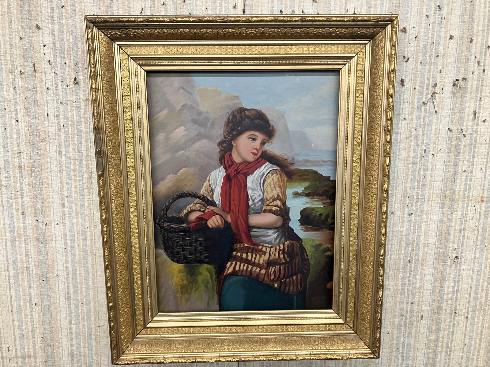 19thC Portrait Painting: ornate gilt frame, 24"x30".