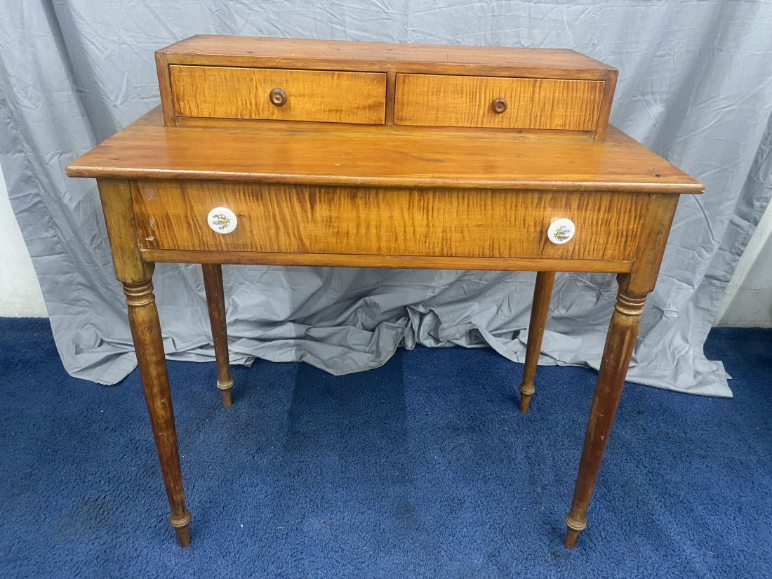 Antique Vanity with Tiger Maple Drawers: 36" x 33" x 19", has dovetailed top and square head nails