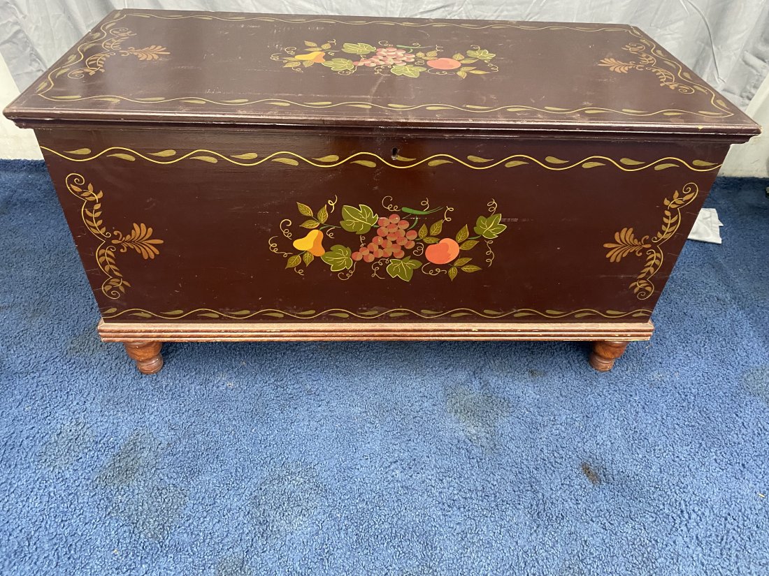 Decorated Blanket Chest: 22"x 43" x 20". Dovetailed.