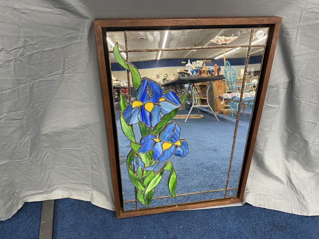 Decorated Mirror With Stained Glass Auction