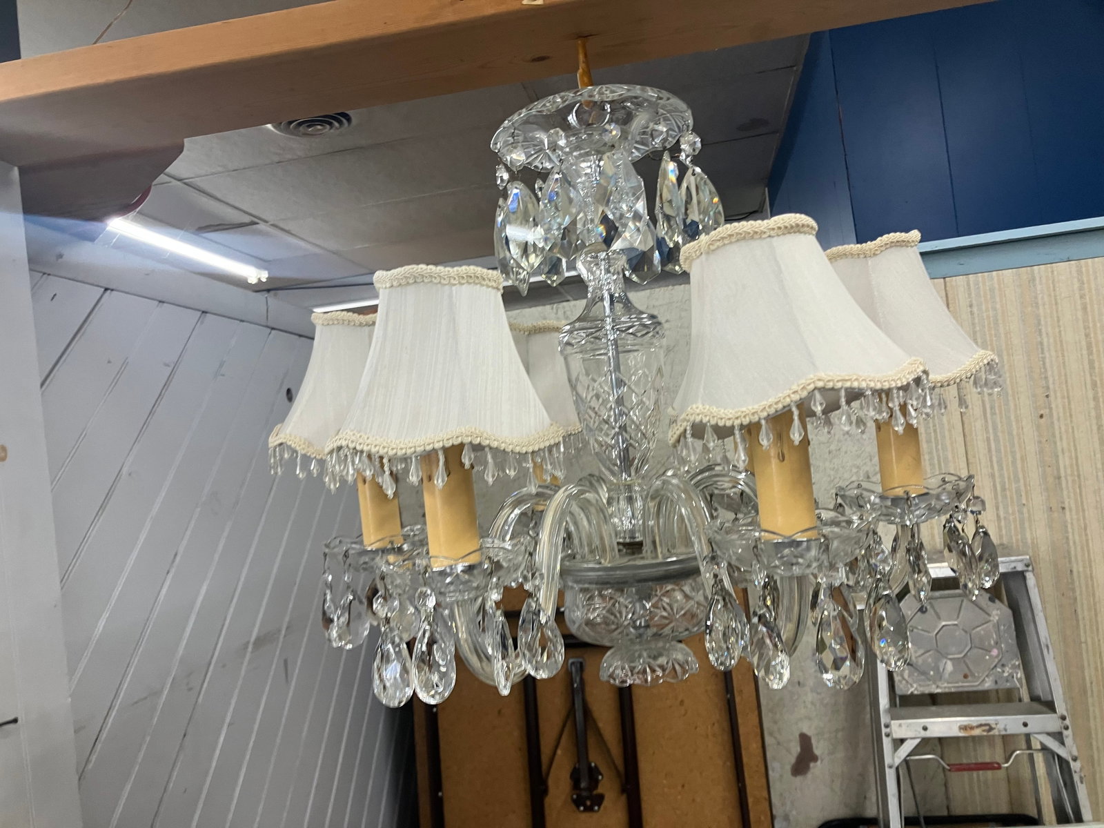 Crystal Chandelier: waterford type but not marked. 20"H.