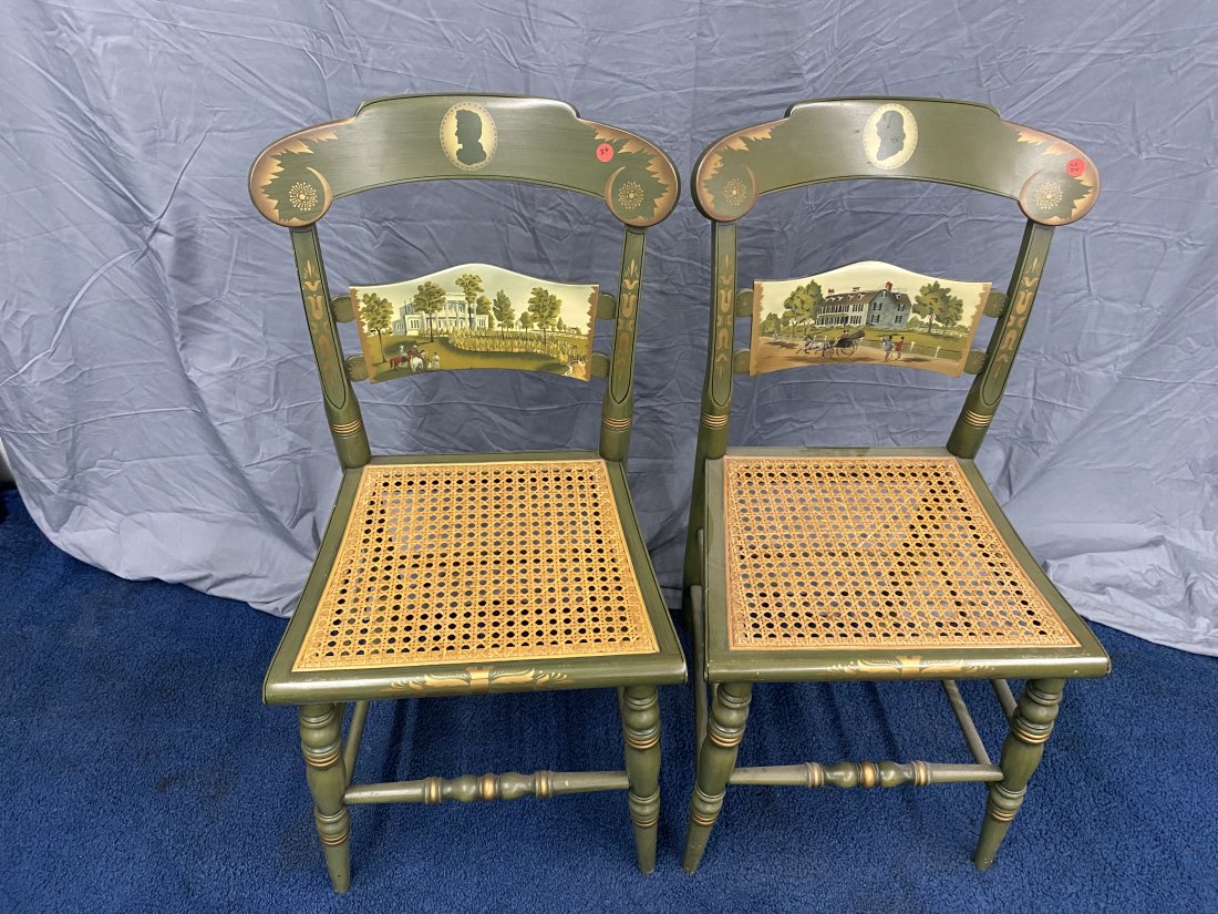Pair of Hitchcock Presidential Chairs: Andrew Jackson and Adams family heritage, 14"x33"x16", signed on back