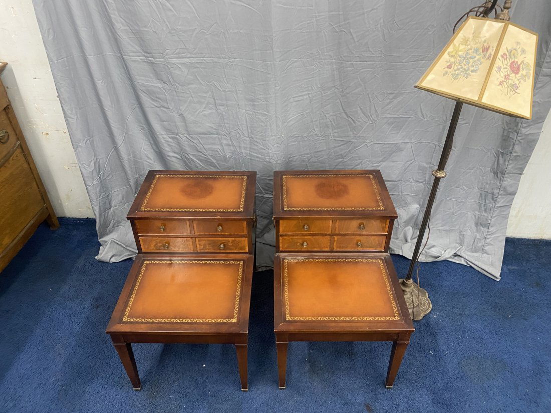 Pair of Mahogany Leather Top Stands & Floor Lamp (1 of 3)