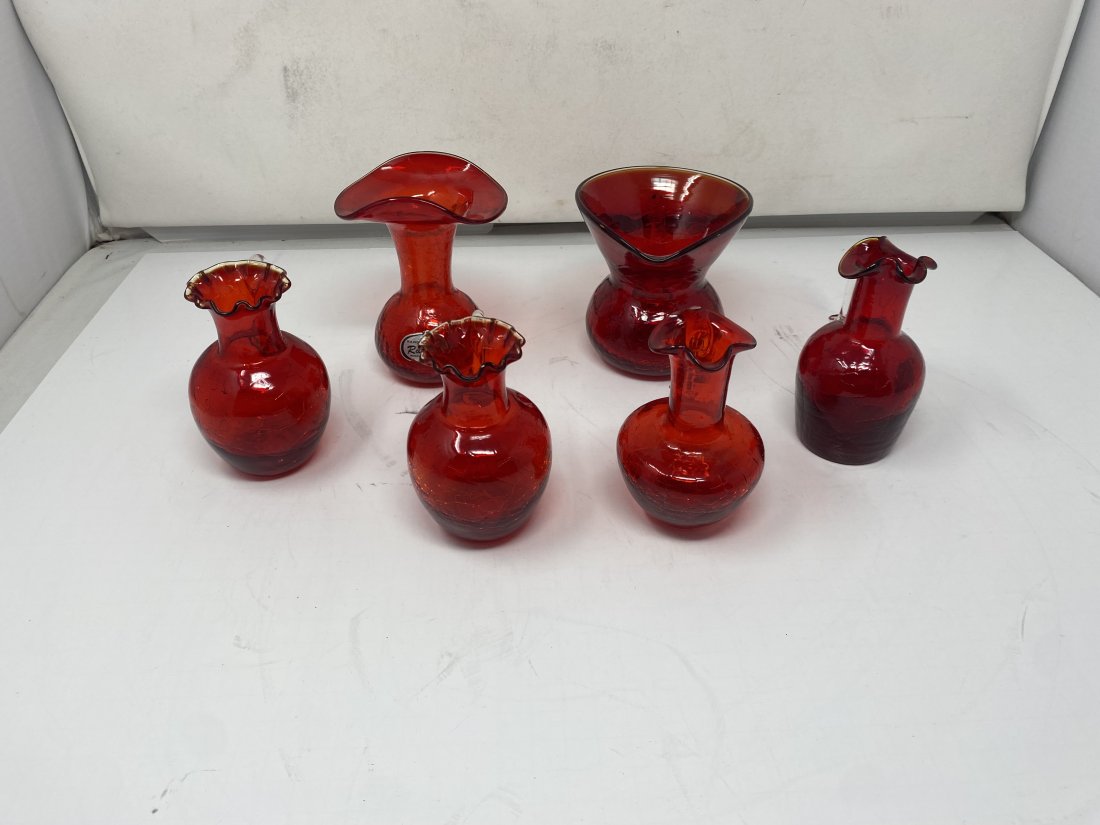 Sic Pieces of Mid Century Ruby Crackle Glass (1 of 4)
