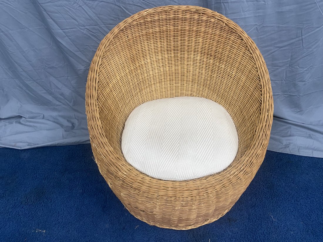 Mid-Century Wicker Chair: 31" x 28" x 20", includes cushion