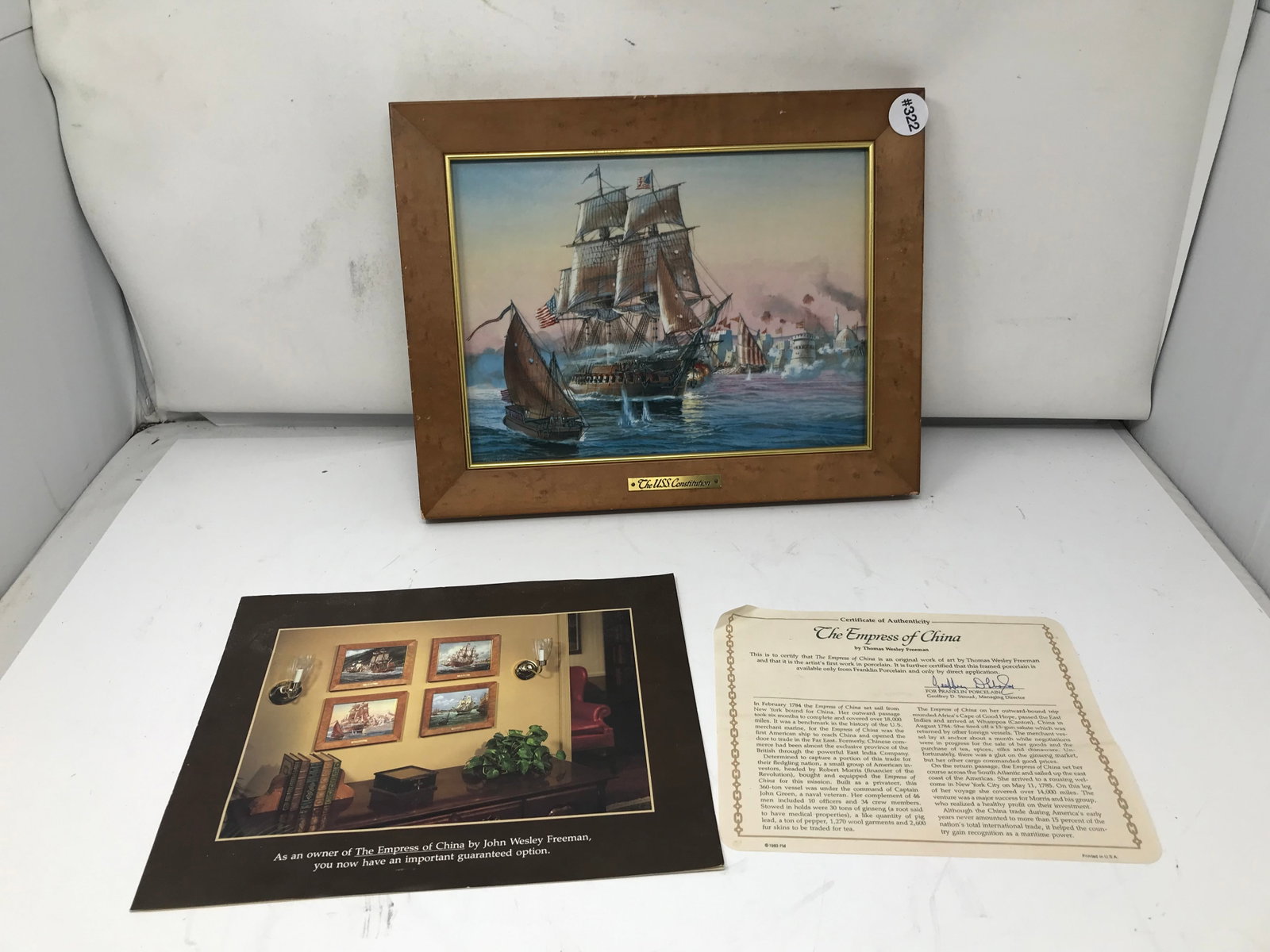 Franklin Porcelain Ships Plaque: has coa, 13"x11".