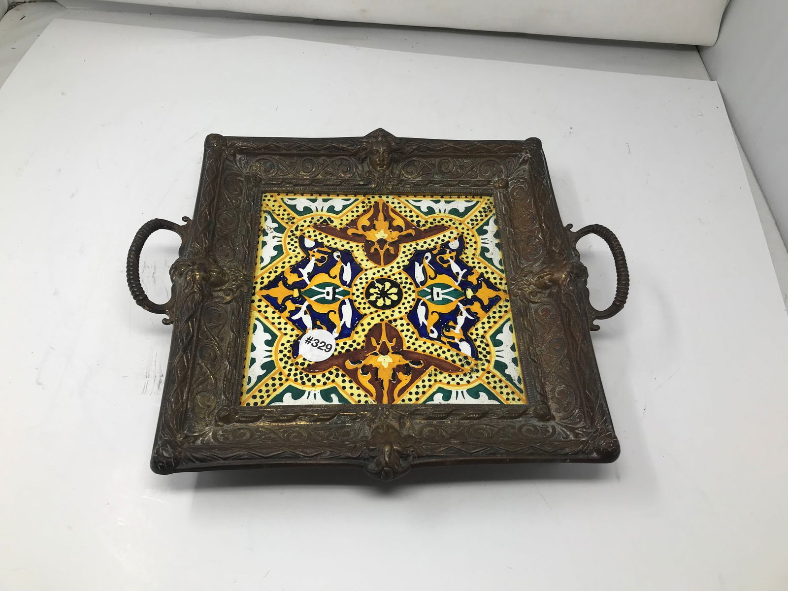 Art Nouveau Bronze Tray w/ Minton Tile (1 of 5)